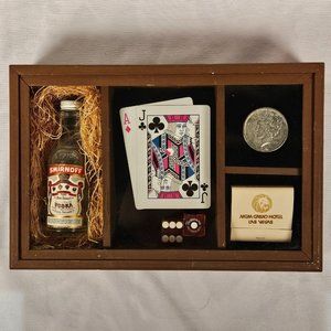 A Gamblers Shadowbox For Mancave - Blackjack Dice Matches Coin Drink -Wall Hung